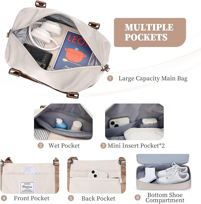 Weekender Bags for Women, Carry-On Overnight Travel Duffel Bag | Travel Bag with Shoes Compartment & Toiletry Bag, Extra Large - Image 5