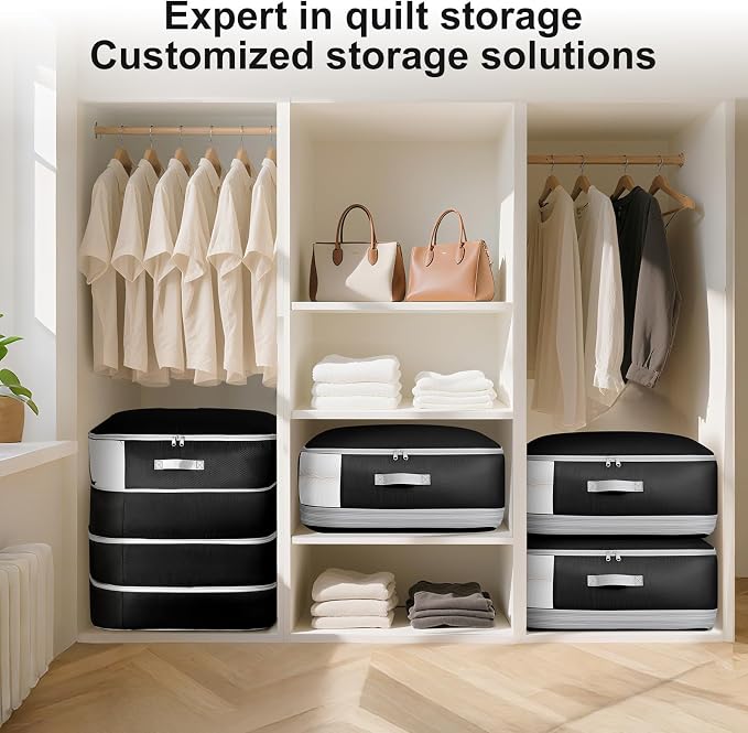 Comforter Storage Bag - 130L Large Capacity Blanket Storage Bags 4-Layer Ultra Space Saving Self Compression Organizer, Washable Compression Bags for Storage Comforter Blanket, 2-Pack, Black - Image 6