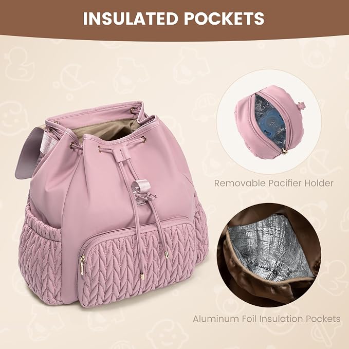 LOVEVOOK Diaper Bag Backpack, Small Baby Bag, Cute Baby Diaper Bag, Stylish Water-Resistant Travel Baby Bag for Mom, Baby Backpack with Changing Pad, Stroller Straps-Pink - Image 6