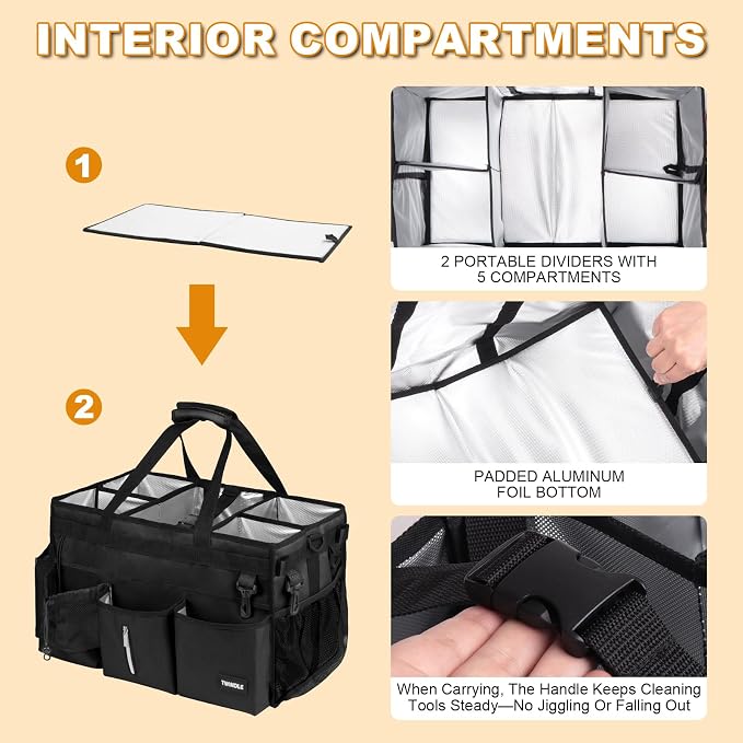 Large Cleaning Caddy For Cleaning Supplies,Cleaning Bag With Waist Belt & Shoulder Straps, Detachable Divider,Cleaning Supply Caddy For Housekeepers & Cleaners - Image 5