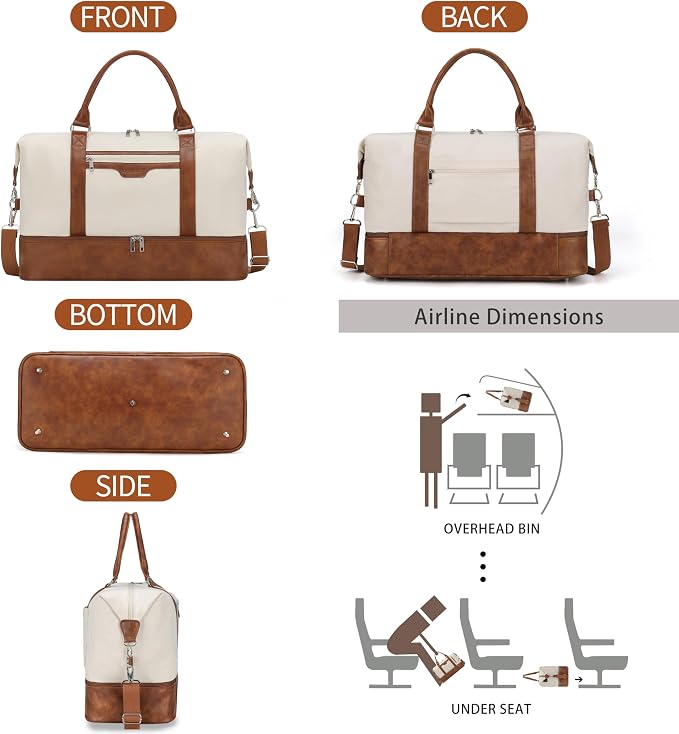 Oeihuivt Weekender Bags for Women - 21 Inch Large Travel Duffel Bag 3-Piece Set with Shoe Compartment, Heavy-Duty Canvas & Leather Carry On Overnight Tote (Airplane Approved) - Image 6