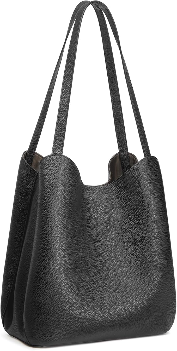 S-ZONE Soft Genuine Leather Tote Bag for Women, Shoulder Handbag Purses | Top Grain Pebbled Cowhide Leather, Fits 9.7" Pad, Multi Compartments, Bottom Metal Rivets, for Work Travel Daily - Image 8