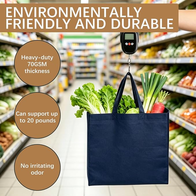 Reusable Grocery Bags 12.6 * 6.3 * 11.8 in - Non Woven Totes Bag with Reinforced Handles, Shopping Bags Bulk - Image 6
