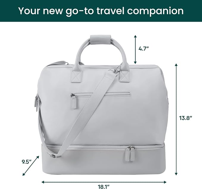 Nobl Travel Weekender Bag for Women & Men, Large Carry-On Duffel, Silver | Leather Overnight Tote with Trolley Sleeve, Separate Shoe Compartment & Laptop Pocket for Airplane, Gym & Road Trips - Image 4