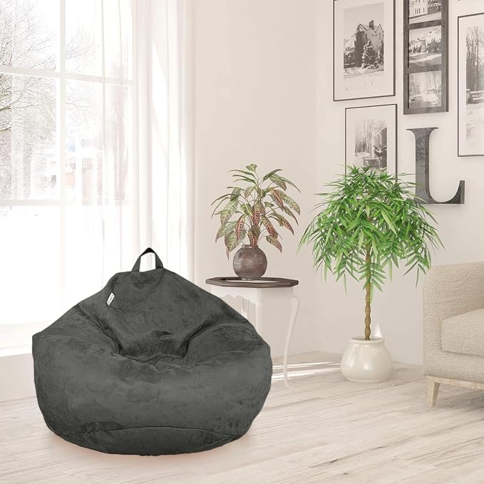 Bean Bag Stuffed Animal Storage Chair Cover (No Filler) for Kids and Adults. Extra Large Bird's Nest Beanbag Memory Foam Soft Premium (Black, 2.5 ft (Cover Only)) - Image 8