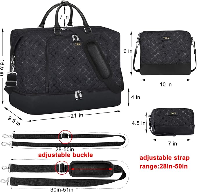 TIBES Travel Weekender Bag for Women, Overnight Bag with Shoe Compartment | 3PCS Large Travel Duffel Bag for Gym, Travel, Hospital, Business Trip, Carry On Tote, Wet & Dry Separation, Water Resistant - Image 6