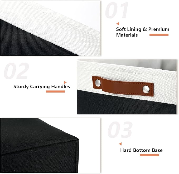 DULLEMELO Large Storage Baskets Fabric Storage Bins, Canvas Storage Basket for Shelf Toys, Decorative Large Storage Bins with Handle for Baby Gift(White&Black) - Image 5