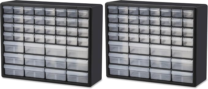Akro-Mils 44-Drawer Plastic Drawer Storage Cabinet for Garage Organization, Bead Organizer, Building Bricks Storage, Teacher Toolbox, Makeup Organizer, 20" W x 6" D x 16" H, 10144 Black (Pack of 2) by Akro-Mils