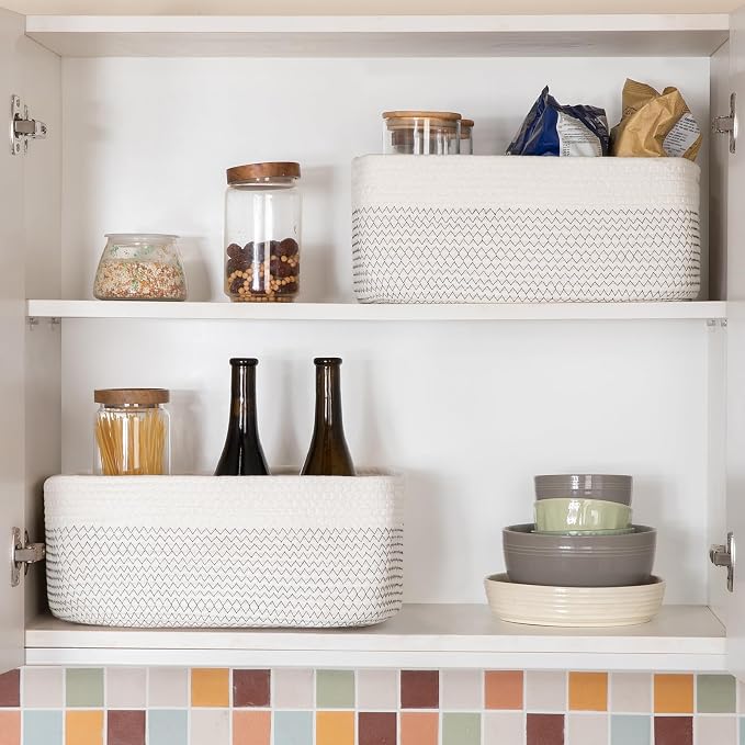 OIASKET Storage Baskets for Organizing 3 Pack, Woven Baskets for Shelves, | Closet Organizer Bins with Handle, Empty Gift Basket, Toy Storage for Toys, Blankets, Towels, Clothes, Books, 15"x11.42"x6.7" - Image 6
