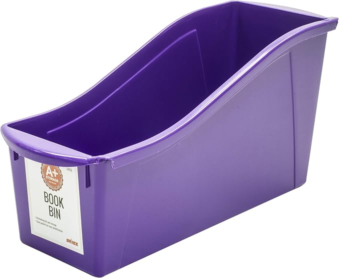 Storex Large Book Bin, Interlocking Plastic Organizer for Home, Office and Classroom, Assorted Teen Colors, 6-Pack (71141T06C) - Image 4