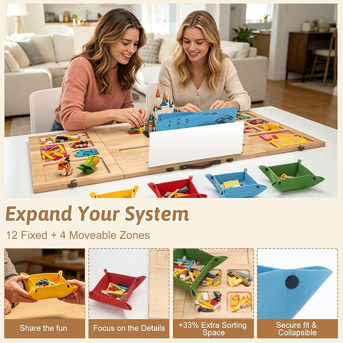 Tri-fold Building Tray for Lego with 4 Bricks Sorting Trays, Wood | for Adults & Teens, Portable Folding Activity Station for Construction & Storage - Image 5