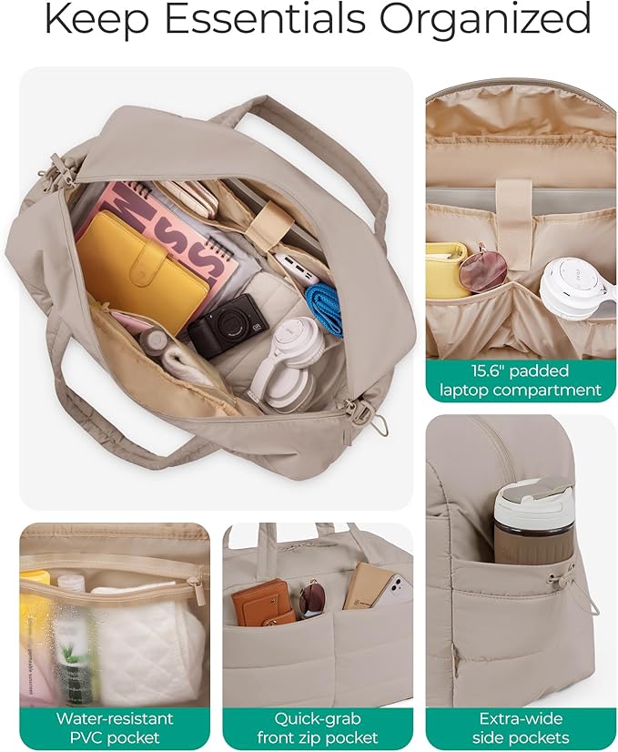 BAGSMART Gym Bag for Women with Toiletry Pouch, Lightweight Weekender Bags for Women with Wet Pocket, 31L Quilted Travel Duffle Carry On Bag, Weekender Overnight Bag for Travel,Water Resistant - Image 5