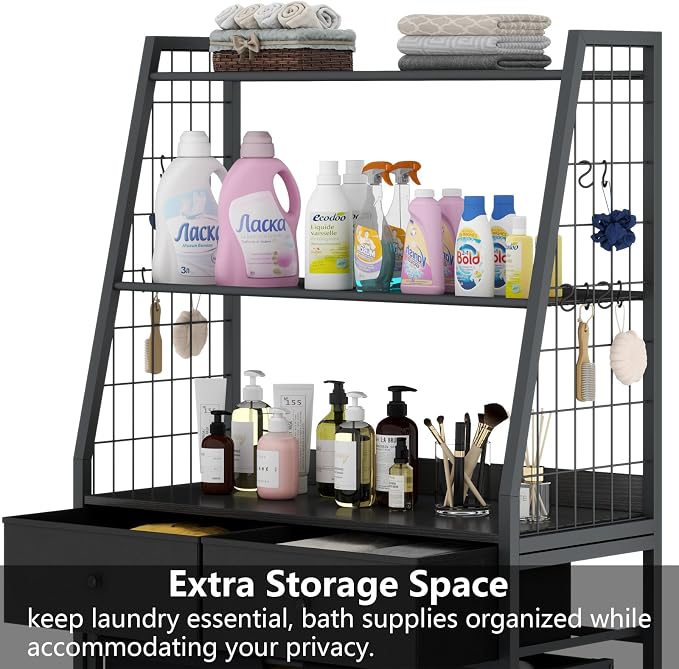 STIKELY Laundry Hamper Laundry Basket with 3 Section Pull-Out Rolling Bags & 2-Tier Storage Shelf, Laundry Sorter for Organization and Storage with 2 Drawers for Laundry Room, Bathroom - Image 5