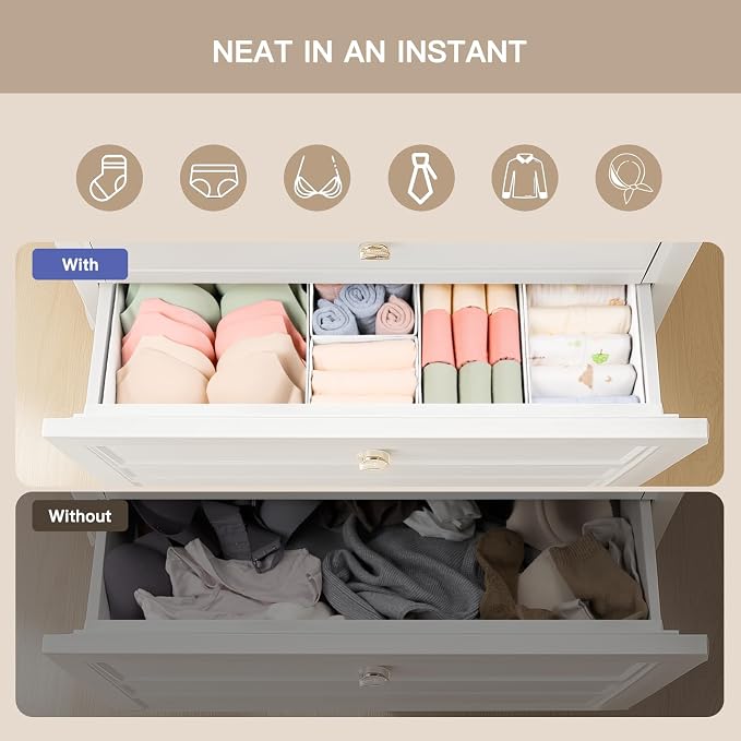 Drawer Organizer Clothes, 10 Pack Dresser Organizer for Baby Clothes, Underwear, Sock- Foldable Closet Organization and Storage Dividers Bins for Nursery, Bedroom (White) - Image 3
