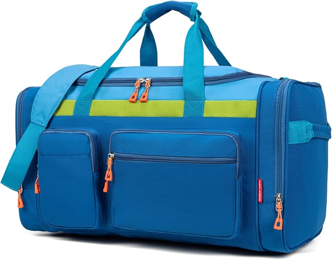 Large Kids Duffle Bag for Travel, Overnight or Weekend, Blue | Roomy Size: 22.0" L x 12.0" H x 12.0" W, Made of Thick Polyester Fabric - Image 2