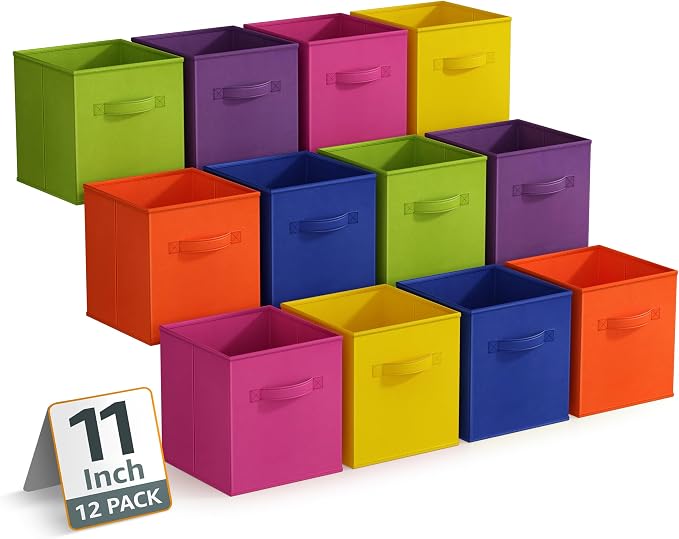 Sorbus 11 Inch Storage Bins - Sturdy Collapsible Fabric Storage Cubes with Handle - 12 Foldable Baskets for Organizing Clothes, Toys, Books - Storage Baskets for Shelves, Closets - Image 8