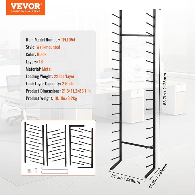 VEVOR Blueprint Storage Rack, Hanging Poster Display Rack 16-Tier, Vertical Blueprint Roll File Holder 2 Rolls/tire, Roll File Storage Rack for Blueprint Map Poster - Image 7