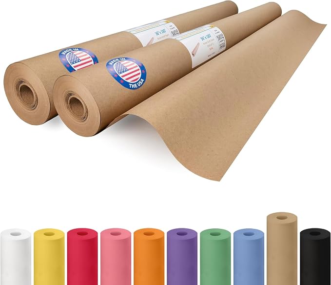 Brown Kraft Paper Roll 36" x 2160" (180 feet), Pack of 2 - USA-Made Brown Packing Paper 30lb Thickness for Moving, Shipping, Crafts/Arts - 100% Recycled Natural Wrapping Material by IDL Packaging by IDLPackaging