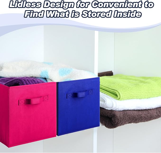 Hillban 24 Pcs Storage Cubes 11'' Collapsible Storage Bins Bulk Fabric Cubes Basket with Dual Handles Organizer Cube for Closet Toy Classroom Shelf Room (Solid Style,Multicolor) - Image 7