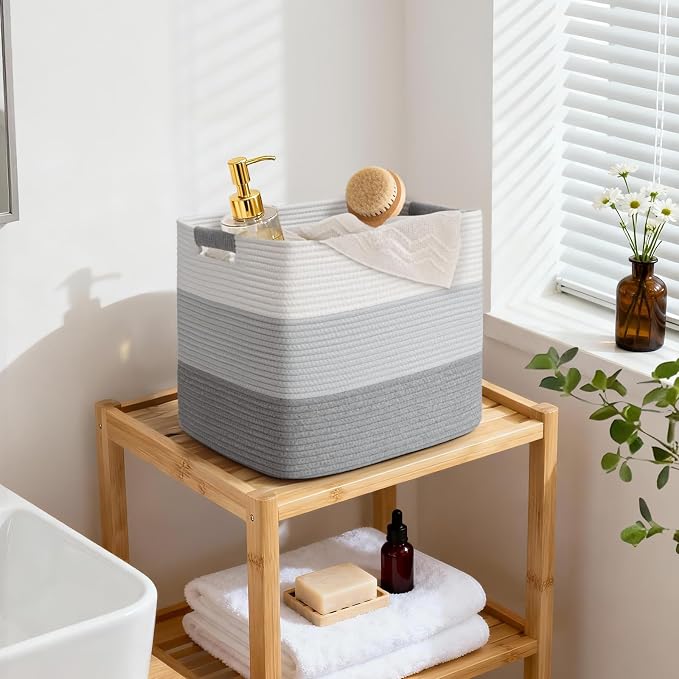 15×13 Inch Storage Cubes, 3 Pack Cube Storage Bins for Organizing, Cotton Rope Woven Baskets for Shelves, Bathroom, Kids Room, Closets, Baby Nursery - Image 2
