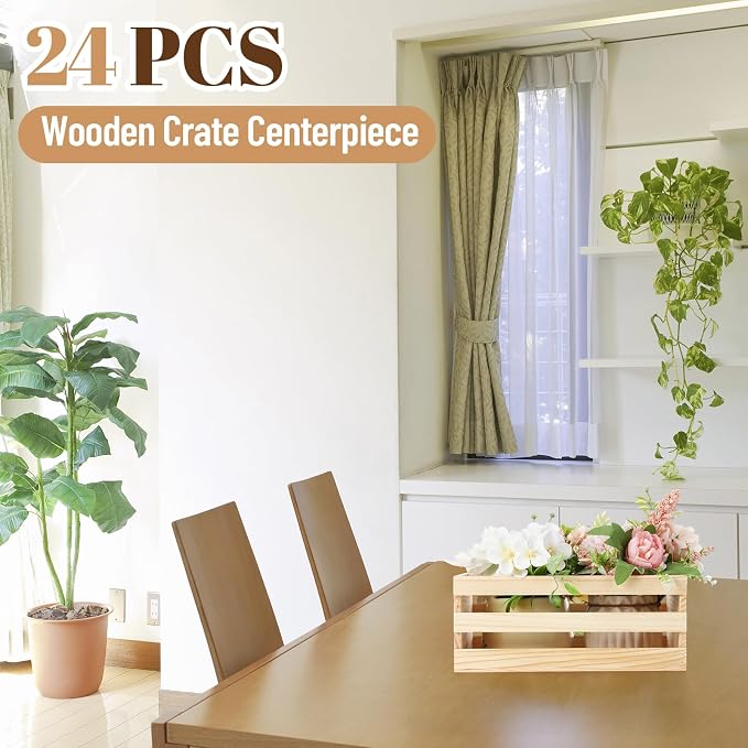 Gerrii 24 Pcs 8'' Small Wooden Crates for Crafts Unfinished Crates Centerpiece Mini Rustic Wood Basket Box for Display Storage Milk Wine Closet Home Bathroom Kitchen Office Decor - Image 3