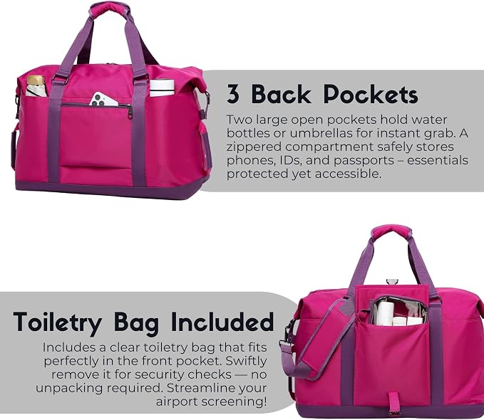 Duffel with Utility Pouch, 40L Weekender Overnight Bag with Shoe Compartment for Travel and Sports (Purple) - Image 5