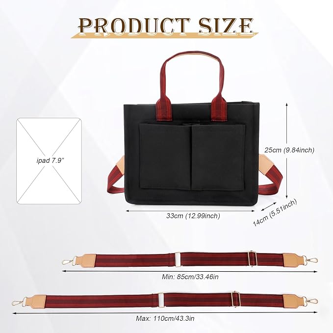 Cozary Large Women's Canvas Shopper Bag, Large Tote Bag, Handbag with Many Compartments, Portable as a Handbag, Shoulder Bag or Crossbody Bag, for Work, Office, Travel, Shopping, School, black - Image 3