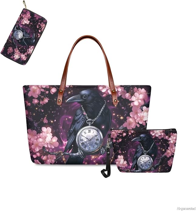 GIFTPUZZ Women Top Handle Bags Handbags with Zipper Leather Wallet Cash Card Phone Holder and Makeup Bag Set 3pcs - Image 6