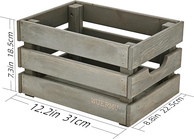 Gray Wooden Crates, Set of 4 Rustic Storage Boxes for Home Organization, Tool Box, Wine Carrier, and Camping Supplies, 12.2 Inches. - Image 3