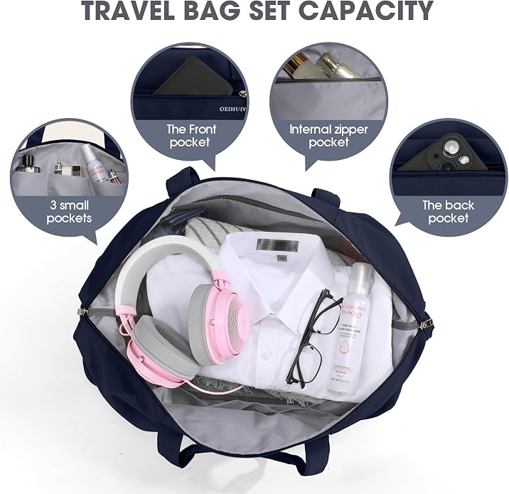 Women's Weekender bag Travel Duffel Bag with Shoe Compartment 21-inch Airline-Approved Carry-On, 2-Piece Overnight Bag Set Personal Item Luggage - Image 5