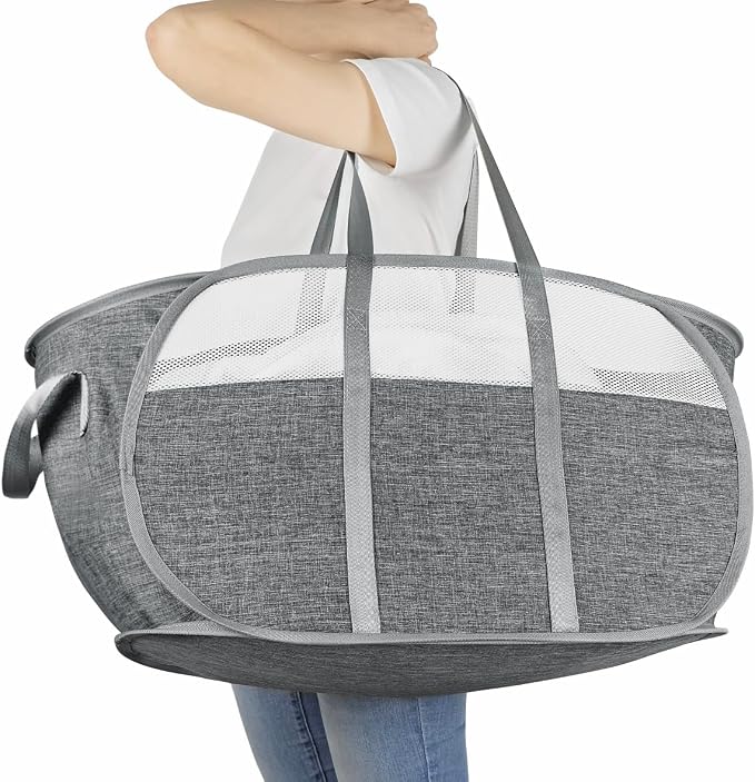 Large Collapsible Laundry Baskets Pop Up Laundry Hamper with Reinforced Handles Durable Foldable Laundry Hamper for Home Laundry (Grey) by BOSNONA