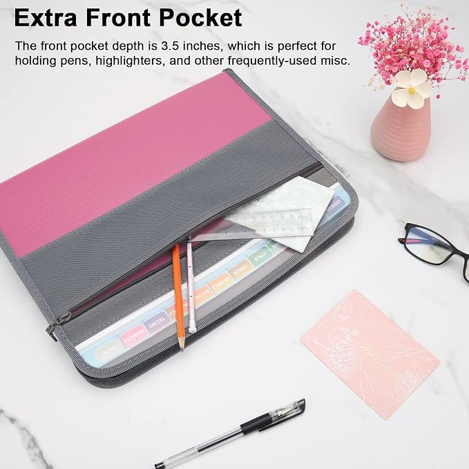 NAFY Expanding File Folder, 13 Pockets Document Organizer with Zipper, A4 Letter Size Portable Accordion Expanding File Folders with 27pcs Multicolor Labels for Home Office School Supplies (Pink) - Image 4