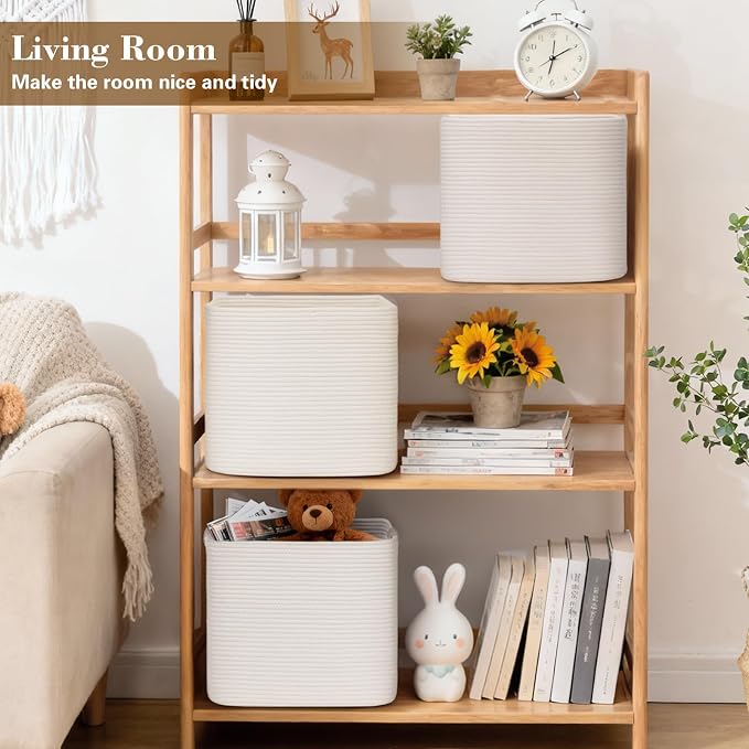 15×13 Inch Storage Cubes, 3 Pack Cube Storage Bins for Organizing, Cotton Rope Woven Baskets for Shelves, Bathroom, Kids Room, Closets, Baby Nursery - Image 2