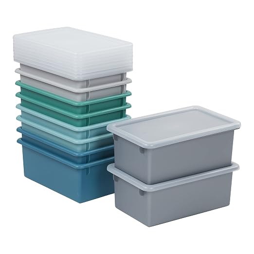 ECR4Kids Cubby Storage Plastic Bin with Lids, Multipurpose Organization, Contemporary, 10-Piece | Durable plastic, GREENGUARD Gold Certified, 7 quart capacity, lightweight & nestable, easy-lift lids, classroom/home use by ECR4Kids