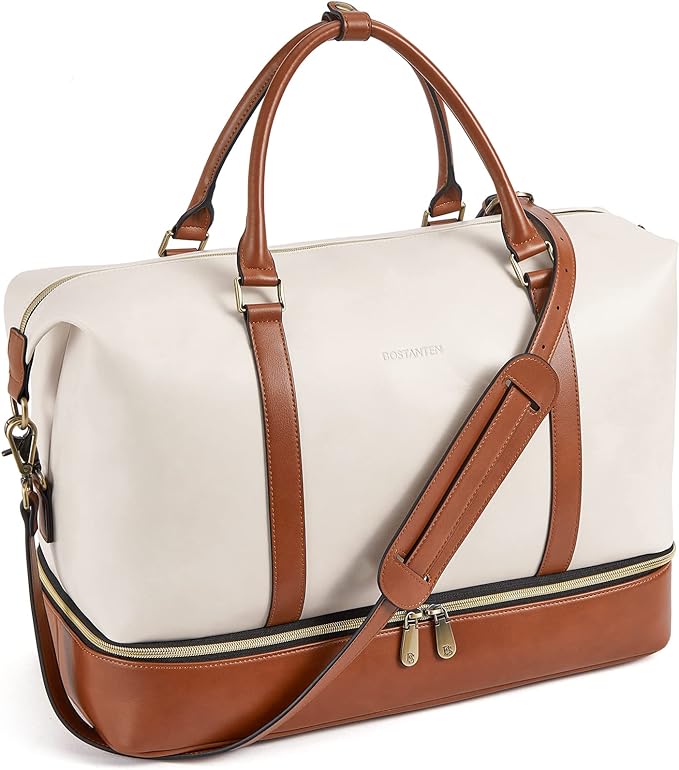 BOSTANTEN Weekender Bags for Women Leather Travel Duffle Bag | Shoe Compartment, Trolley Sleeve, Fits Under-seat, Airline-Friendly Carry-on Size, Weekend Getaways, Overnight, Road Trip by BOSTANTEN