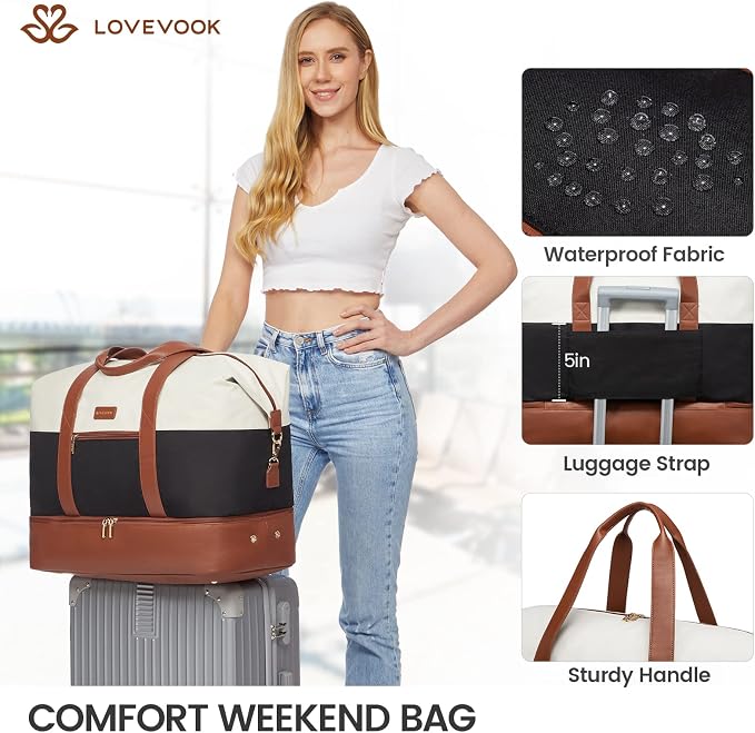 LOVEVOOK Weekender Bag for Women, Large Duffle Bag for Travel with 2 Packing Cubes, Carry on Overnight Bag with Shoe Compartment, Mom Hospital Bags for Labor and Delivery - Image 7