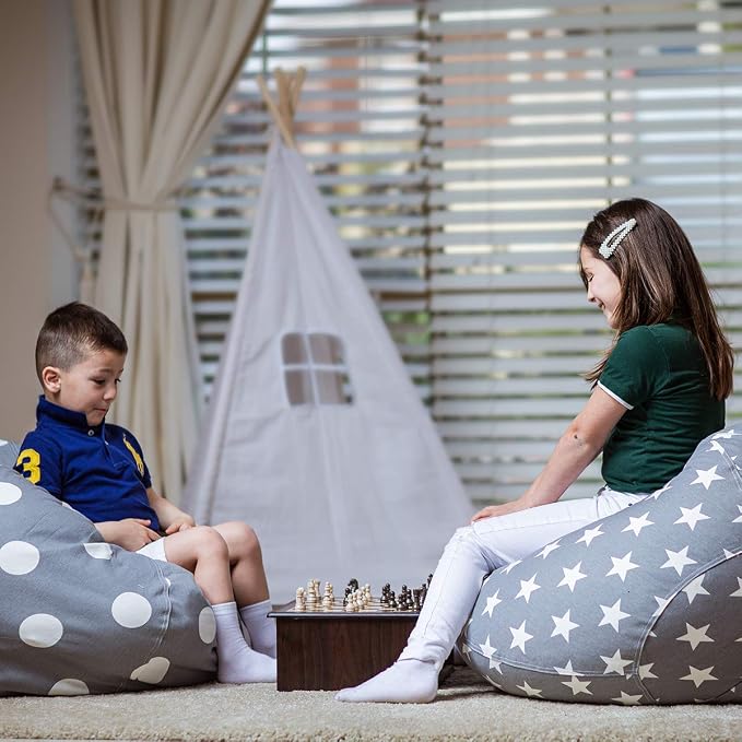 WEKAPO Stuffed Animal Storage Bean Bag Chair Cover for Kids | Stuffable Zipper Beanbag for Organizing Children Plush Toys Large Premium Cotton Canvas (Grey Star, X-Large) - Image 7