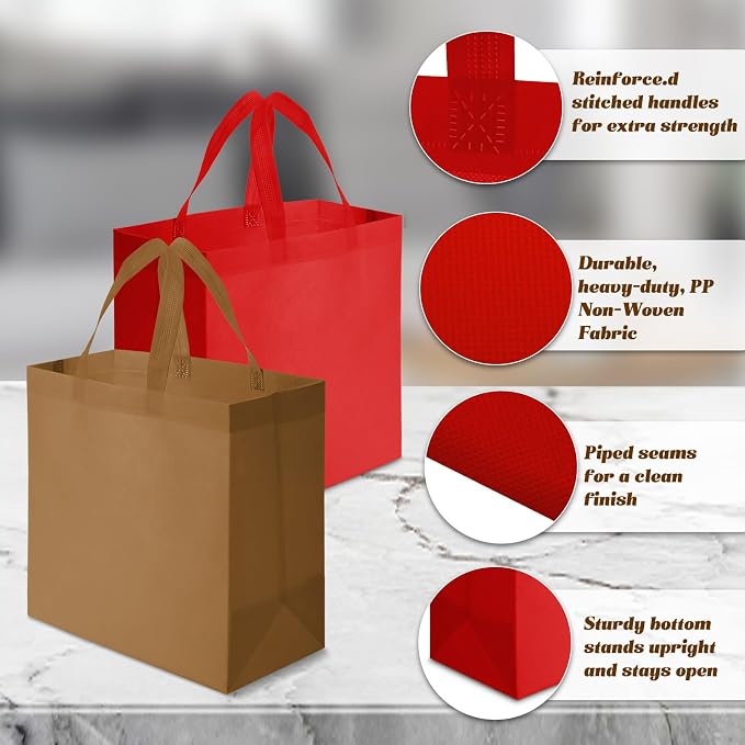 Reginary 100 PCS Non Woven Tote Bags Bulk,Orange, Brown, Yellow, Red | Reusable Shopping Bags with Handles, Stores, Groceries Markets, Events Gift, Party Supplies - Image 4