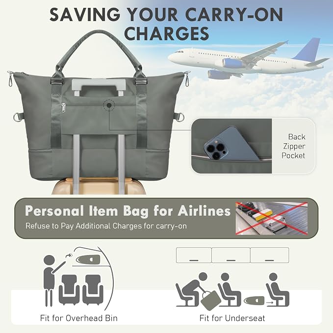 WOOMADA Weekender Overnight Bag for Women, Shoulder Travel Duffel with Shoes Compartment,Gym Bag with Toiletry Bag - Image 6
