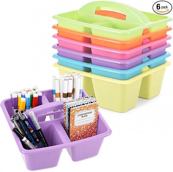 gisgfim 6 Pack Plastic Classroom Caddy with 4-Compartments Plastic Storage Caddies with Handle 4 Compartments Table Caddy Organizer Versatile Table Caddies for Classroom Office, Colorful by gisgfim
