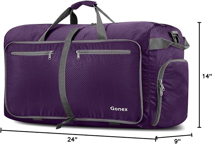 Gonex 60L Foldable Travel Duffle Bag with Shoe Compartment, Lightweight | 210D Nylon, Water-Repellent, Folds Compact, Multiple Pockets, Luggage Sleeve, Weekend Trips & Camping, Purple - Image 10