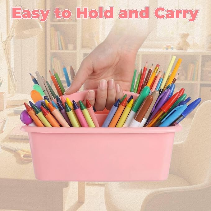Kathfly 18 Pack Classroom Caddy Organizer with Handle, Plastic Art Craft Cleaning Caddy Bulk, Small Multipurpose Supply Organization Storage Basket for Table Desk Office Pencil Teacher (Morandi Color) - Image 2