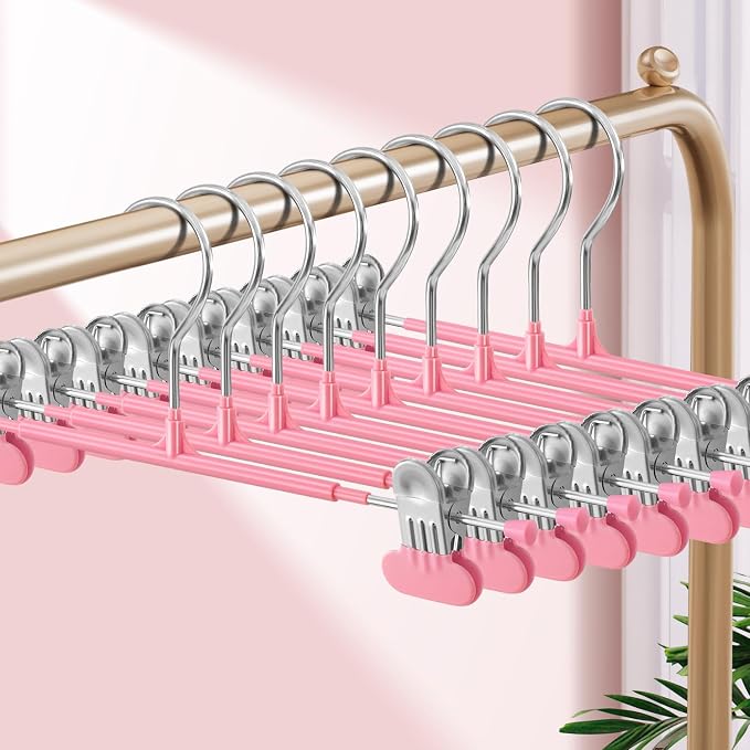 HUADYMEET 12 Inch Heavy Duty Pants Skirt Hangers with Clips,Pink,20 Pack | Metal,Space Saving,Adjustable,Hanger for Jeans Shorts Clothes Slacks Trousers,For Adult Men Women Children,Non Slip by HUADYMEET
