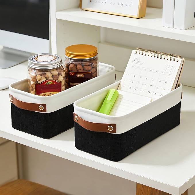 Small Fabric Storage Baskets, 15x6x5 inch Narrow Storage Bins 4-Pack Long Storage Basket for Organizing with Handles, Decorative Basket for Closets, Shelves, Toilet Paper, Black - Image 3
