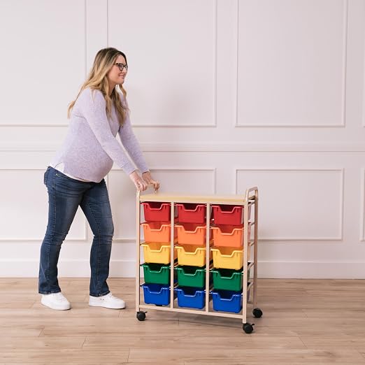 ECR4Kids 15-Bin Mobile Organizer with Shelf, Removable Bins, Sand/Assorted | Durable plastic bins, steel frame, GREENGUARD Gold Certified, 75 lb capacity, rolling casters, craft supplies, classroom/home - Image 2