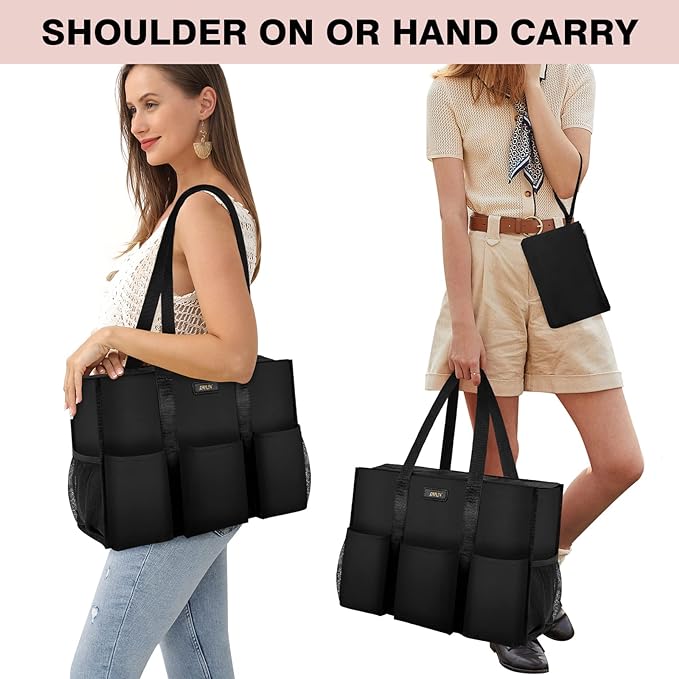 IBFUN Utility Tote Bag with 24 Pockets, Large Teacher Travel Tote for Women | Large Work Tote Bag 2pcs with Zipper for Travel Daily School Teacher Nurse, Large Lightweight Laptop Shoulder Bag Handbag - Image 2