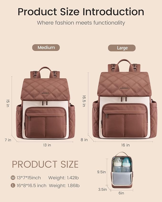 LOVEVOOK Diaper Bag Backpack With Pocket For Large Capacity Cup,Multi-Function Baby Travel Bag For Mom Dad,Waterproof Baby Bag for Boys Girls with Changing Pad,Insulated Bag,Stroller Straps,Pink - Image 4