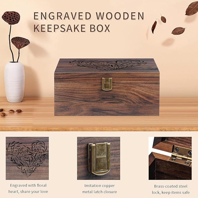 EXISTING Memory Box for Keepsakes, Floral Heart Laser Cut Wood Keepsake Box | Large Wooden Storage Box with Hinged Lid, Keepsake Boxes Gift for Wedding, Valentines Day Anniversary Baby Shower - Image 2