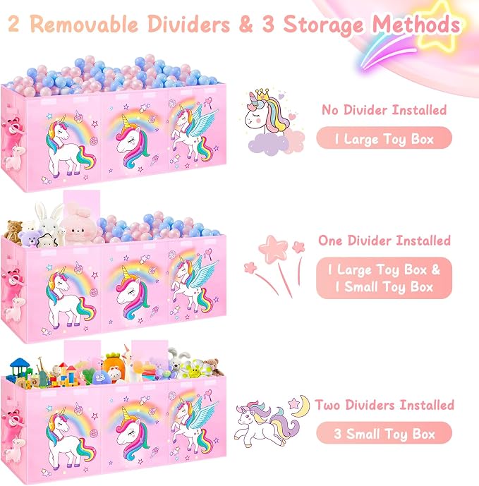 Extra Large Toy Box with Lids, Collapsible Storage Chest, 40"x16"x16" Pink | Sturdy Large Toy Storage Organizer Bins with Dividers, Toybox for Kids Boys Girls, Bedroom Nursery Playroom Organization - Image 6