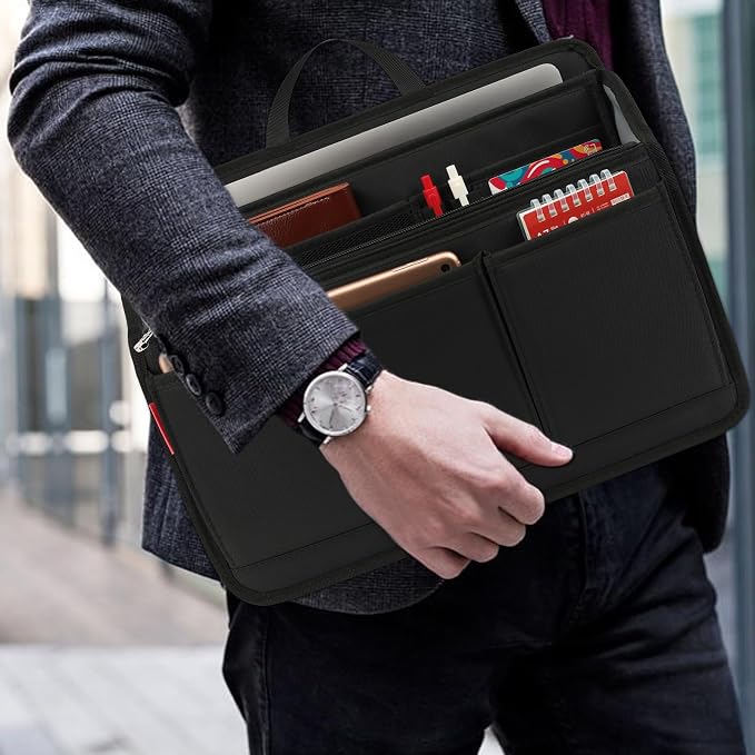 Large Rugged Organizer Insert for Briefcase Tote Shoulder Messenger Bag-20 Pockets,Padded Water-repellent Nylon-Black - Image 8